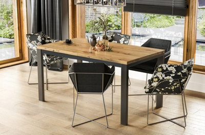 Extendable Dining Table Rectangular 120 - 160cm Black Oak Effect w/ Insert Ramen