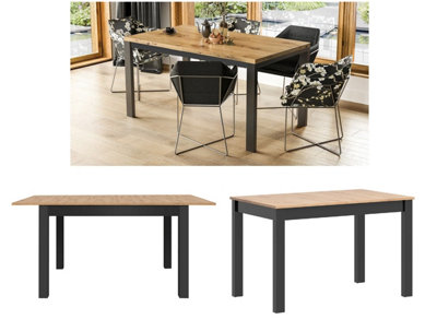 Extendable Dining Table Rectangular 120 - 160cm Black Oak Effect w/ Insert Ramen