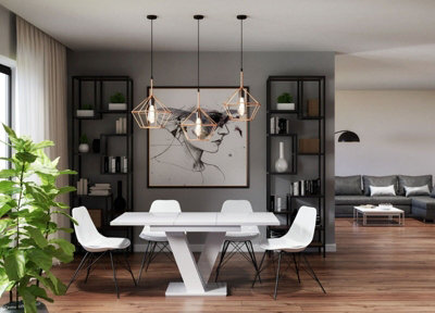 Extendable Dining Table White High Gloss Kitchen Table 120-160cm V Leg Seats 6 8 MASY