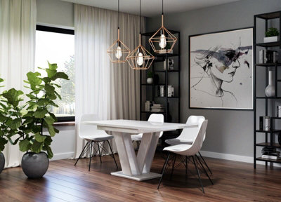 Extendable Dining Table White High Gloss Kitchen Table 120-160cm V Leg Seats 6 8 MASY