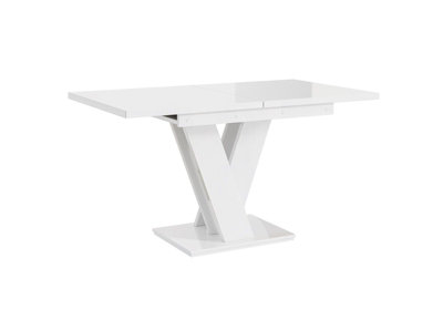 Extendable Dining Table White High Gloss Kitchen Table 120-160cm V Leg Seats 6 8 MASY