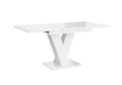 Extendable Dining Table White High Gloss Kitchen Table 120-160cm V Leg Seats 6 8 MASY