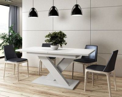 Extendable Dining Table White Rectangular 140-180cm X Leg Seats 6-10 ...