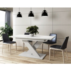 Extendable Dining Table White Rectangular 140-180cm X Leg Seats 6-10 Large Ron