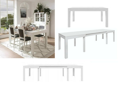 Extendable Dining Table White Rectangular 160 to 300cm Large Kitchen Dining Room Table Seats 14 FILO