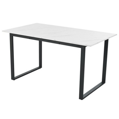 Extendable Dining Table with Marble Effect and Iron Metal Legs 140cm ...