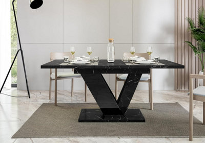 Extendable Dining Table with Marble, Effect Royal Marble Black ...