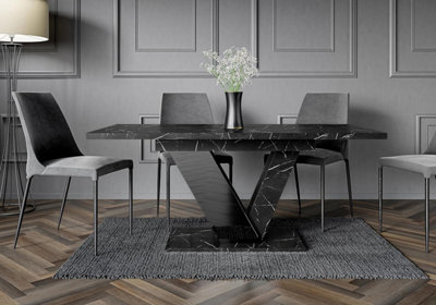 Extendable Dining Table with Marble, Effect Royal Marble Black ...