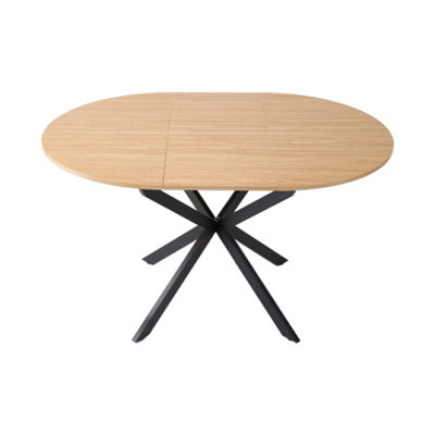 Extendable Dining Table with Melamine-Faced MDF Tabletop and Metal Legs