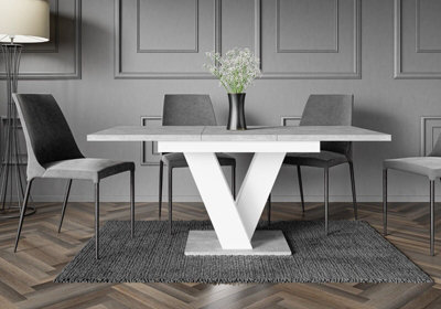 Extendable Grey White Dining Kitchen Table 120 160cm V Leg Concrete Marble Effect Seats 6 8