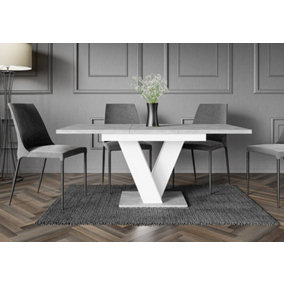 Extendable Grey White Dining Kitchen Table 120-160cm V Leg Concrete Marble Effect Seats 6 8 Masy