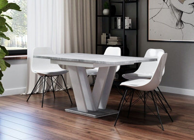 Extendable Grey White Dining Kitchen Table 120-160cm V Leg Concrete Marble Effect Seats 6 8 Masy
