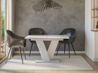 Extendable Grey White Dining Table 120-160cm Modern V Leg Marble Effect Vera