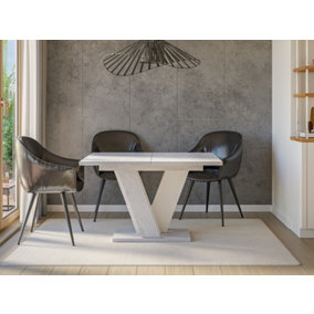 Extendable Grey White Dining Table 120-160cm Modern V Leg Marble Effect Vera