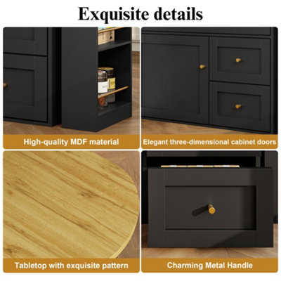 Extendable Kitchen Bar Table with Storage - Telescopic Black Sideboard ...