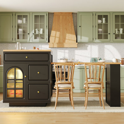 Extendable Kitchen Island & Bar Table with LED Lighting and Storage ...