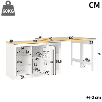 Extendable Kitchen Island & Dining Table with Smart RGB LED Lights ...
