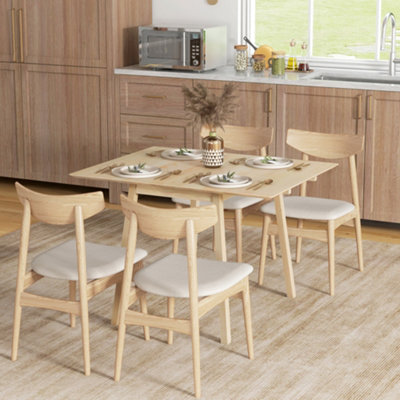 Extendable Kitchen Table for 2-4, Folding Drop Leaf Dining Table, Natural