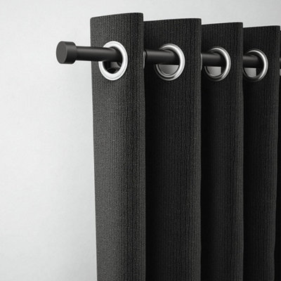 Extendable Klick Fit Curtain Pole Kit 125cm to 216cm Matt Black Stud Finial