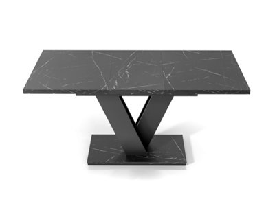 Extendable Marble Dining Table Black Marble Stone Effect Top 120-160cm ...