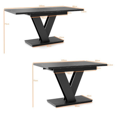 Extendable Marble Dining Table Black Marble Stone Effect Top 120-160cm ...