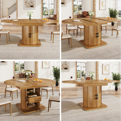 Extendable Round to Oval Dining Table with Drawers, Dark Brown MDF - Seats 6 (118-158cm)