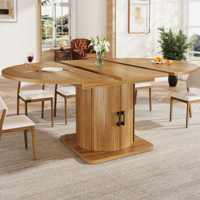 Extendable Round to Oval Dining Table with Drawers, Dark Brown MDF - Seats 6 (118-158cm)