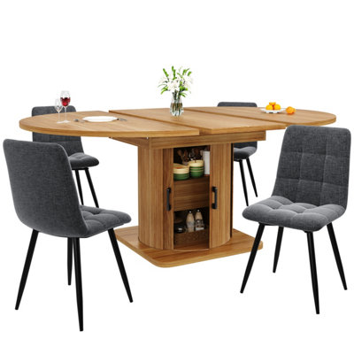 Extendable Round to Oval Dining Table with Drawers, Dark Brown MDF - Seats 6 (118-158cm)