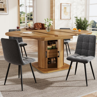 Extendable Round to Oval Dining Table with Drawers, Dark Brown MDF - Seats 6 (118-158cm)
