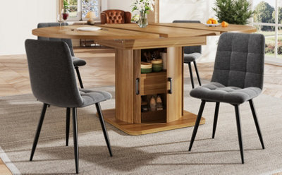 Extendable Round to Oval Dining Table with Drawers, Dark Brown MDF - Seats 6 (118-158cm)