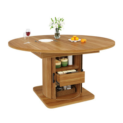 Extendable Round to Oval Dining Table with Drawers, Dark Brown MDF - Seats 6 (118-158cm)