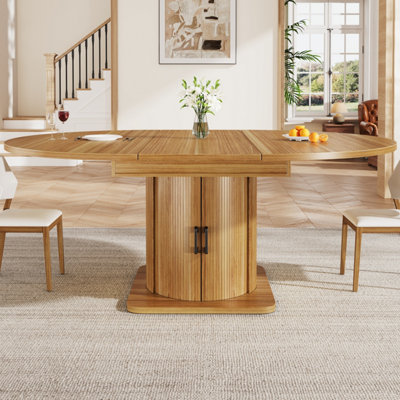 Extendable Round to Oval Dining Table with Drawers, Dark Brown MDF - Seats 6 (118-158cm)