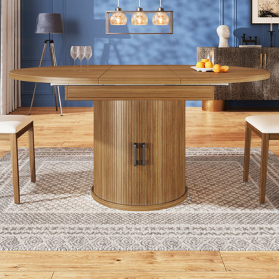Extendable Round to Oval Dining Table with Integrated Storage - Walnut & Black Finish, 118-158cm, Seats 6