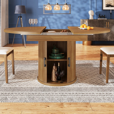 Extendable Round to Oval Dining Table with Integrated Storage - Walnut & Black Finish, 118-158cm, Seats 6