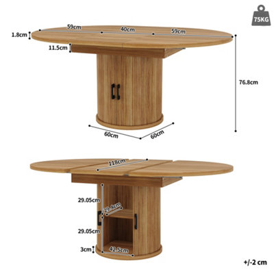 Extendable Round to Oval Dining Table with Integrated Storage - Walnut & Black Finish, 118-158cm, Seats 6