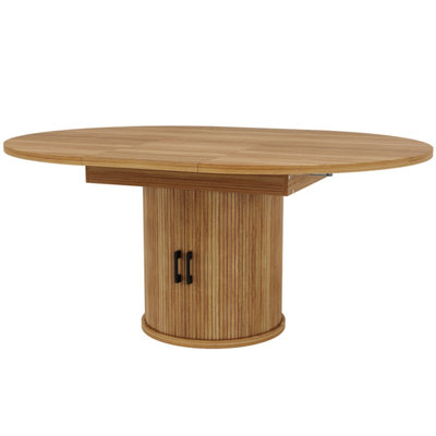 Extendable Round to Oval Dining Table with Integrated Storage - Walnut & Black Finish, 118-158cm, Seats 6