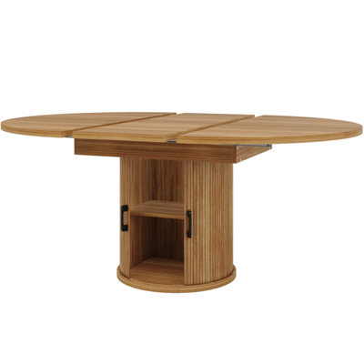 Extendable Round to Oval Dining Table with Integrated Storage - Walnut & Black Finish, 118-158cm, Seats 6