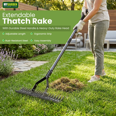 Extendable Thatch Rake Manual Lawn Scarifier with Adjustable Steel ...