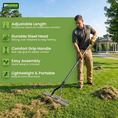 Extendable Thatch Rake Manual Lawn Scarifier with Adjustable Steel ...