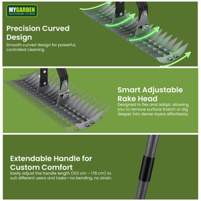 Extendable Thatch Rake Manual Lawn Scarifier with Adjustable Steel ...