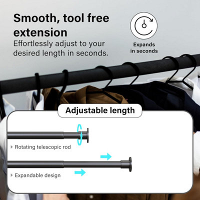 Extendable Wardrobe Clothes Rail Rod Pole Black Stainless Steel ...