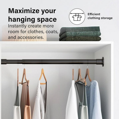 Extendable Wardrobe Clothes Rail Rod Pole Black Stainless Steel ...