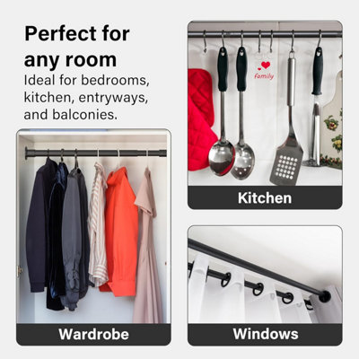 Extendable Wardrobe Clothes Rail Rod Pole Black Stainless Steel ...