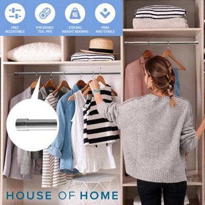 Extendable Wardrobe Pole 34-53CM Adjustable Rail Hanger Steel Heavy Duty Easy Assemble - 3