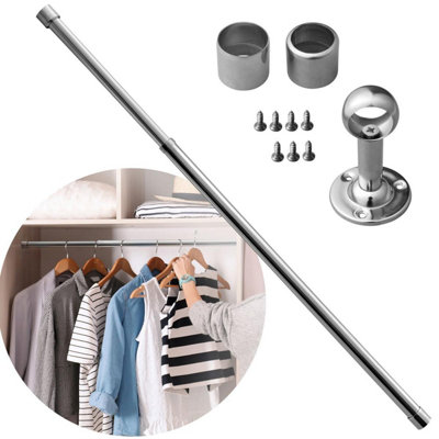 Extendable Wardrobe Pole 70-123CM Adjustable Rail Hanger Steel Heavy Duty Easy Assemble