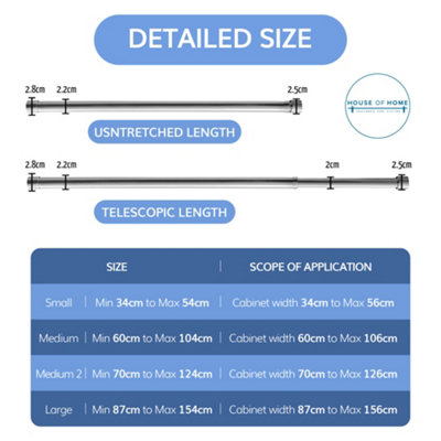 Extendable Wardrobe Pole 70-123CM Adjustable Rail Hanger Steel Heavy Duty Easy Assemble - 4