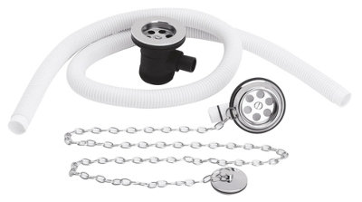 Extended Retainer Bath Waste with Overflow, Plug and Link Chain Waste for Baths up to 20mm Thick - Chrome - Balterley