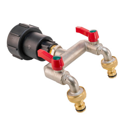 extender outlet kit for ibc water tank s60x6 2" coarse thread outlet with two outlet tap splitter/manifold - 5