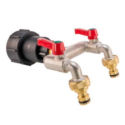extender outlet kit for ibc water tank s60x6 2" coarse thread outlet with two outlet tap splitter/manifold - 6