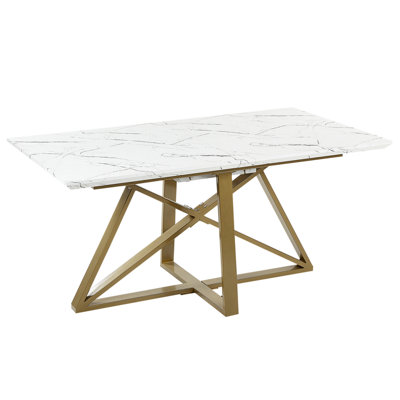 Extending Dining Table 160/200 x 90 cm Marble Effect with Gold MAXIMUS